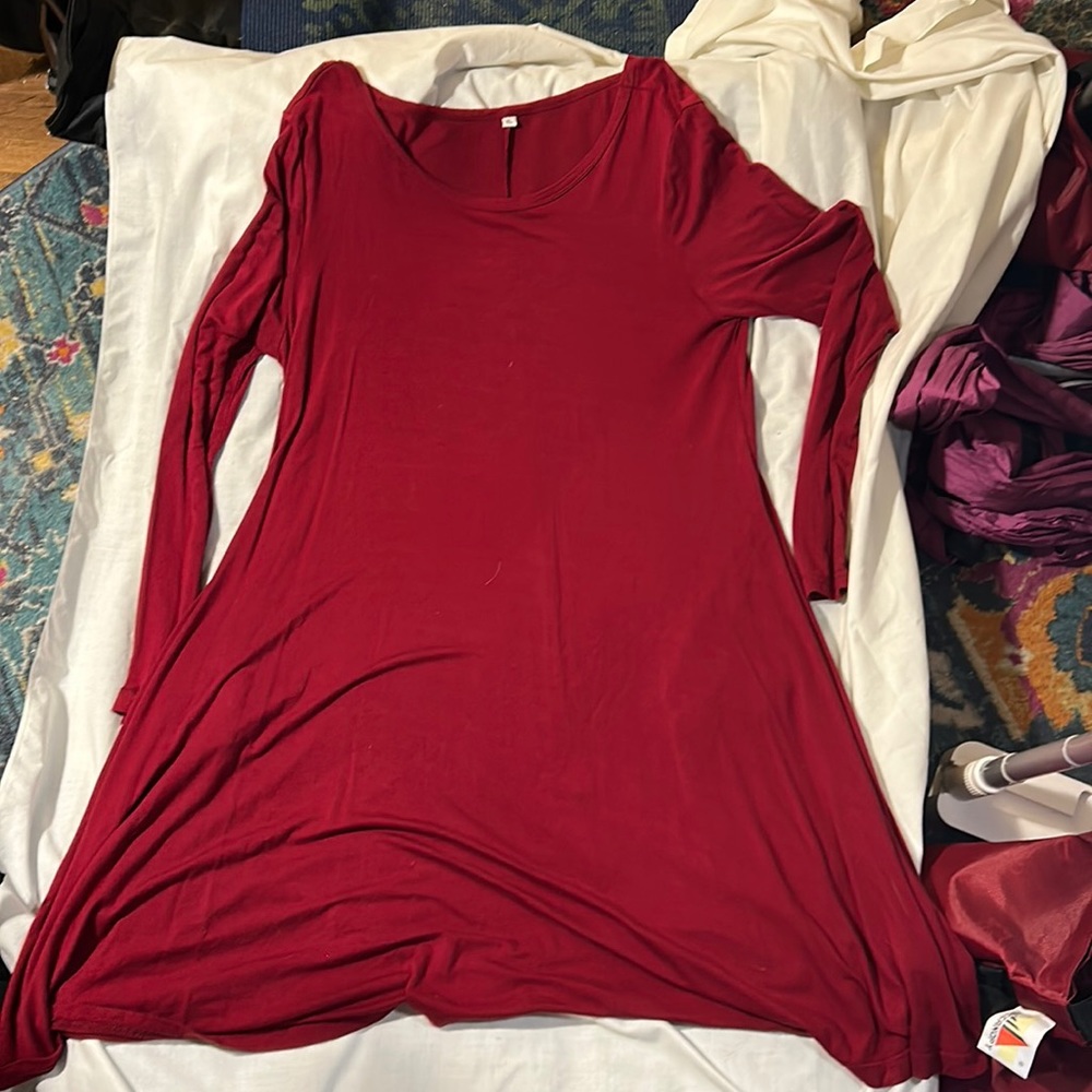 Super Soft Red l, Long Sleeved Dress (w Pockets!)